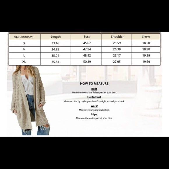 Cardigan Long Sleeve Open Front Chunky Sweater Outerwear with Pockets Apricot - Picture 5 of 5